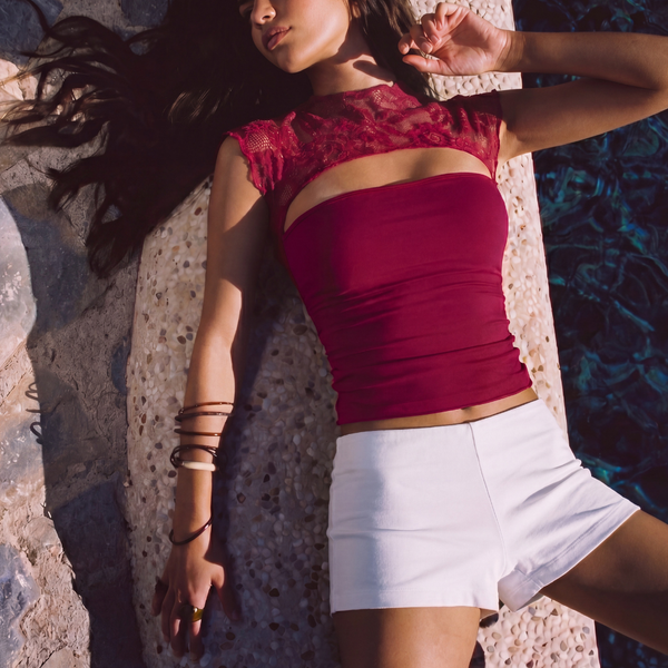 Sleeveless Lace Top - dark red