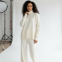 Turtleneck & Wide Pants Set - Ivory