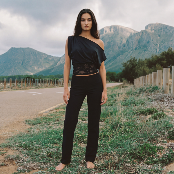 Waist Drape Lace Top - black