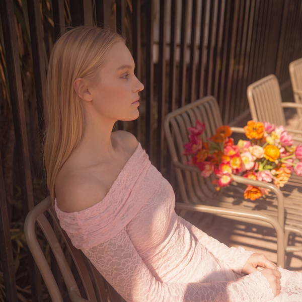 Off shoulder lace top - pink