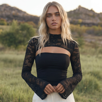 Long Sleeve Lace Top - black