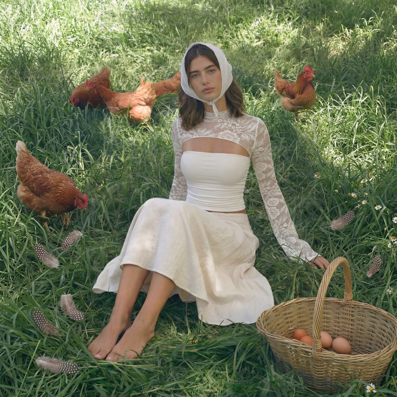 Long Sleeve Lace Top - white