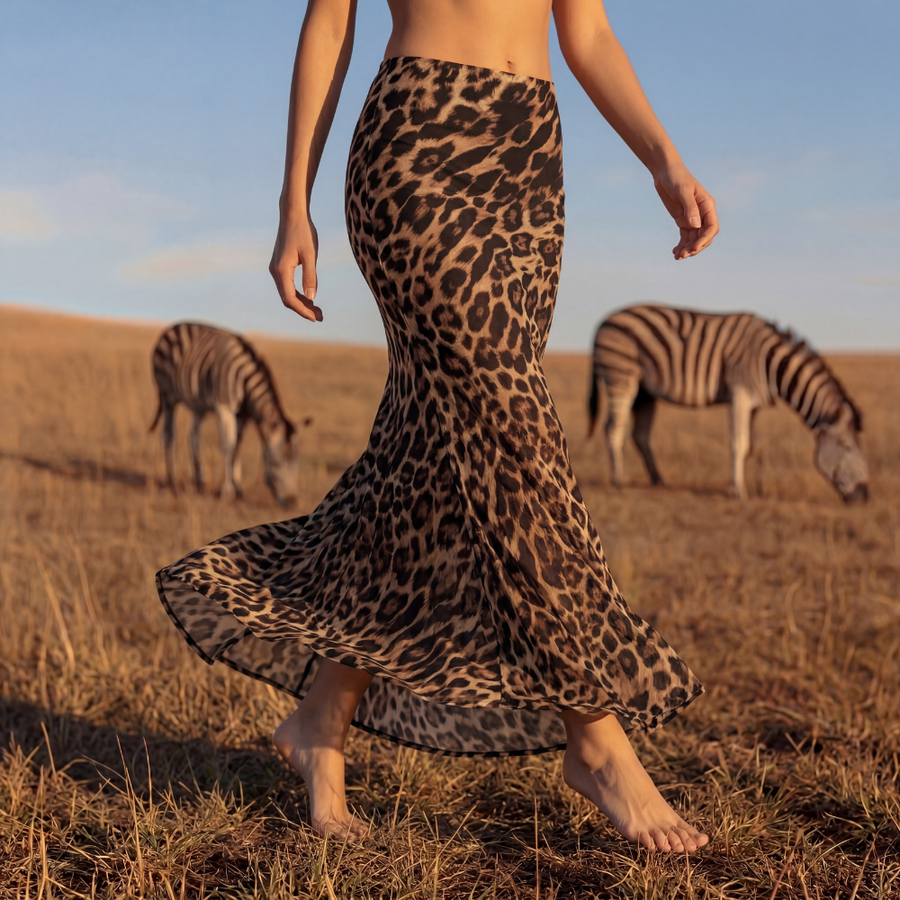 Leopard High Midi Skirt