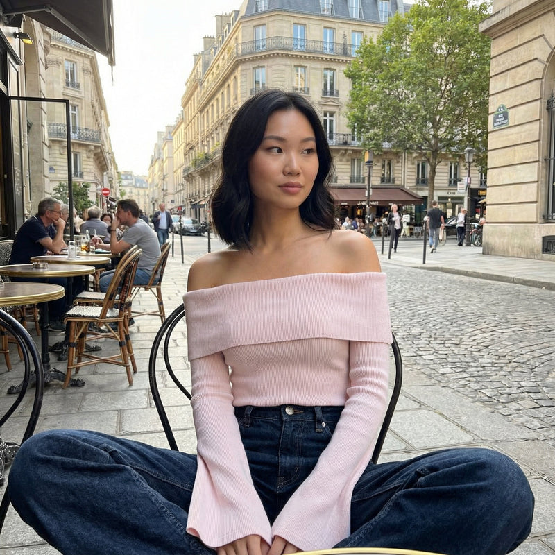 Off Shoulder knit top - light pink