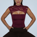 Sleeveless Lace Top - burgundy