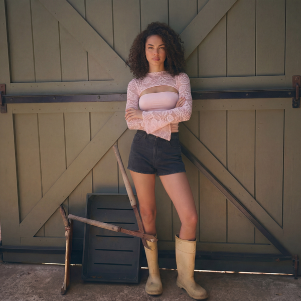 Long Sleeve Lace Top - Pink