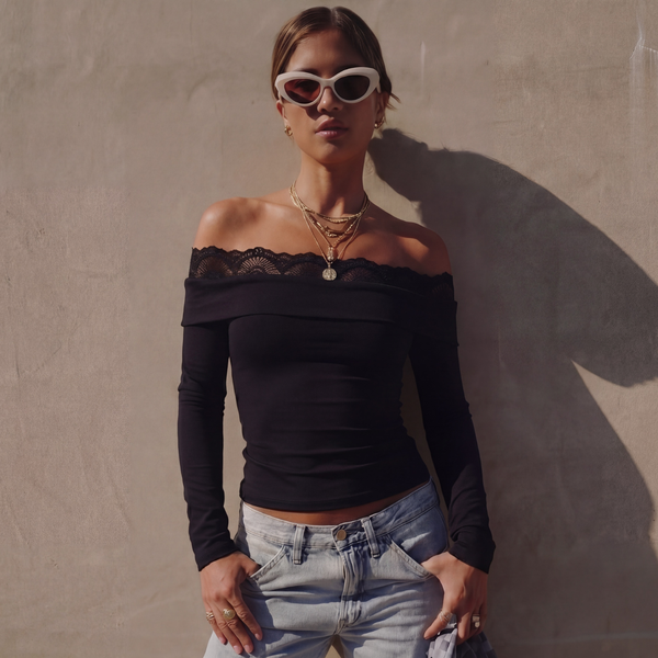 Lace Edge Top - black