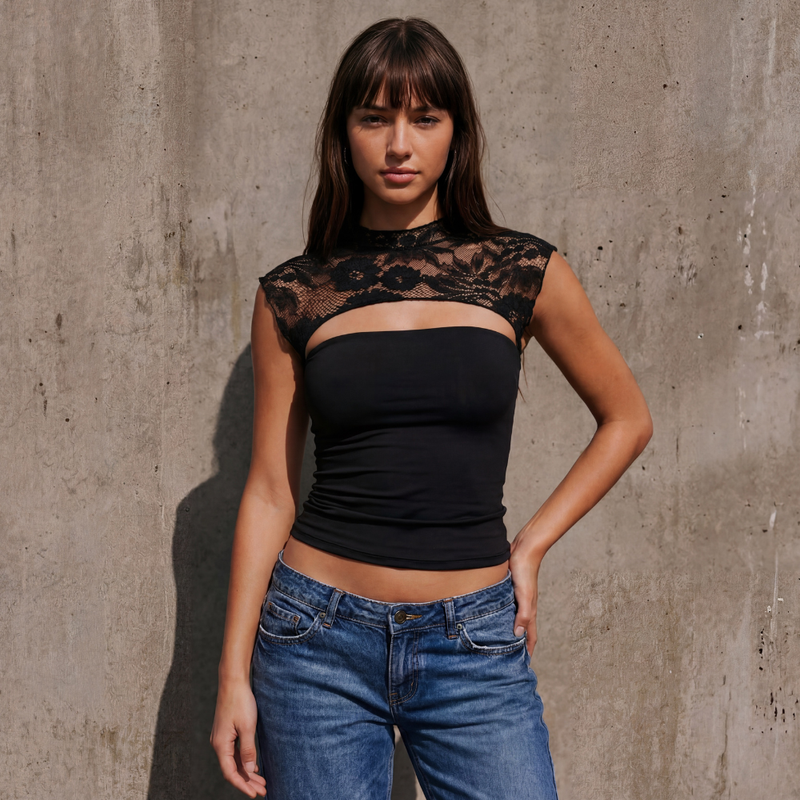 Sleeveless Lace Top - black