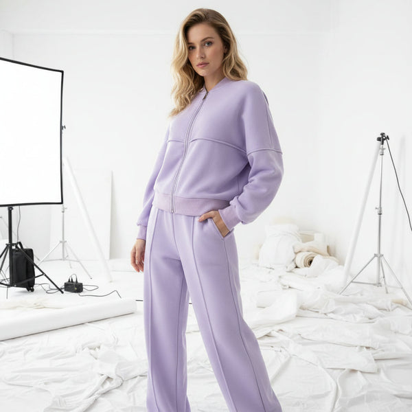 Zip Sweat & Wide Jogger Set - purple