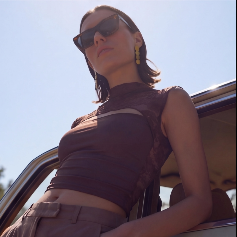 Sleeveless Lace Top - brown