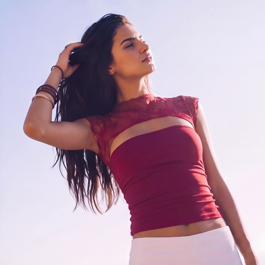 Sleeveless Lace Top - dark red