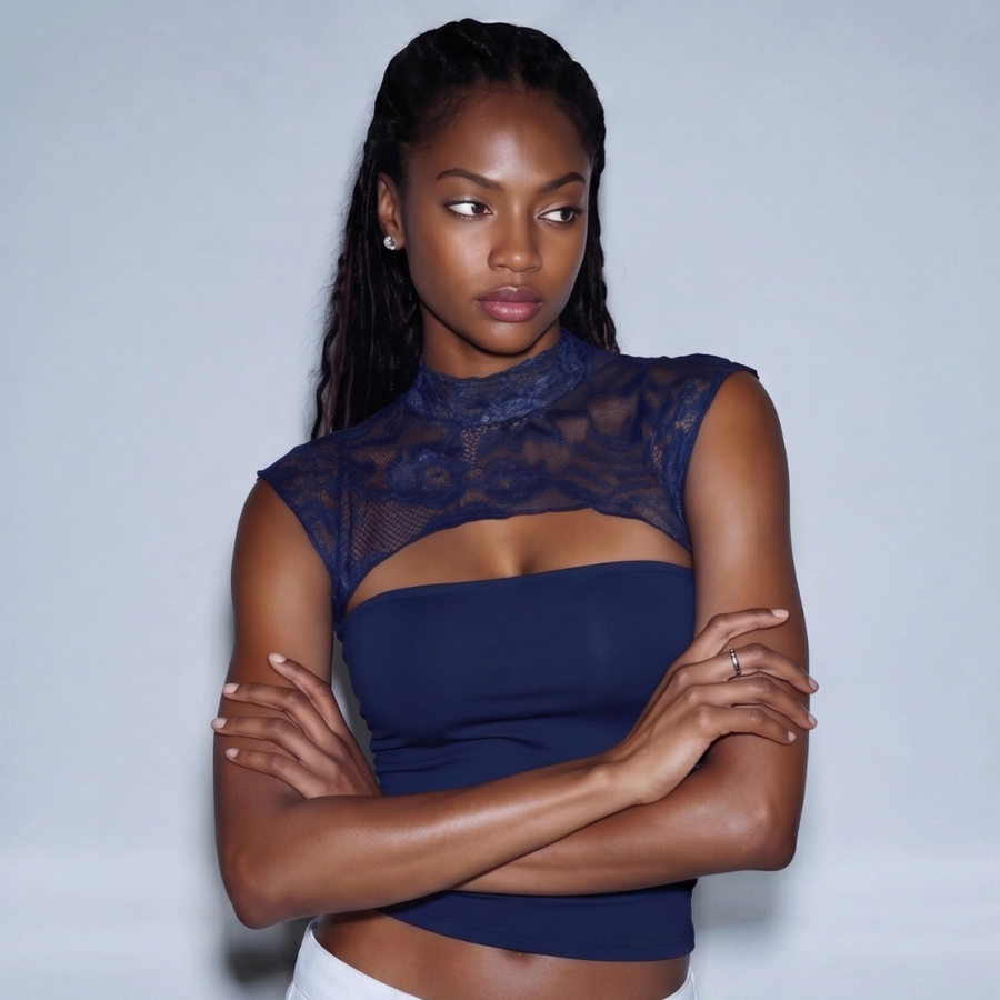 Sleeveless Lace Top - blue