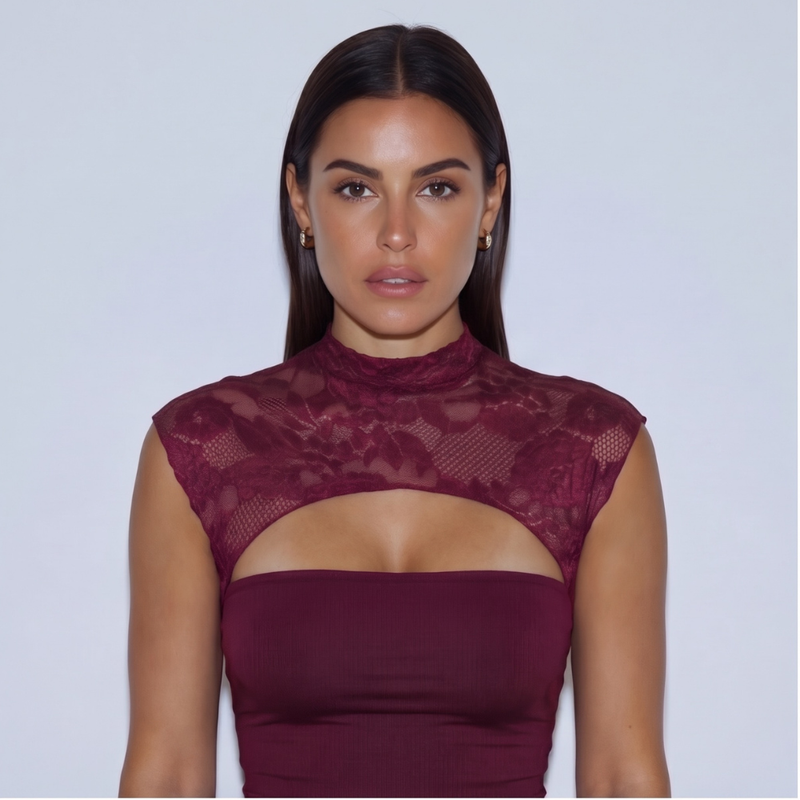 Sleeveless Lace Top - burgundy