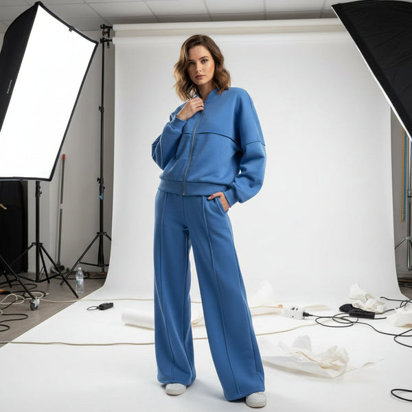 Zip Sweat & Wide Jogger Set - deep blue