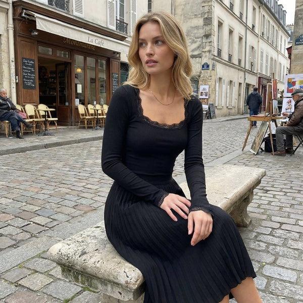 Soft Lace Trim Top - black