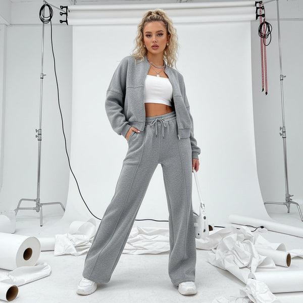 Zip Sweat & Wide Jogger Set - grey