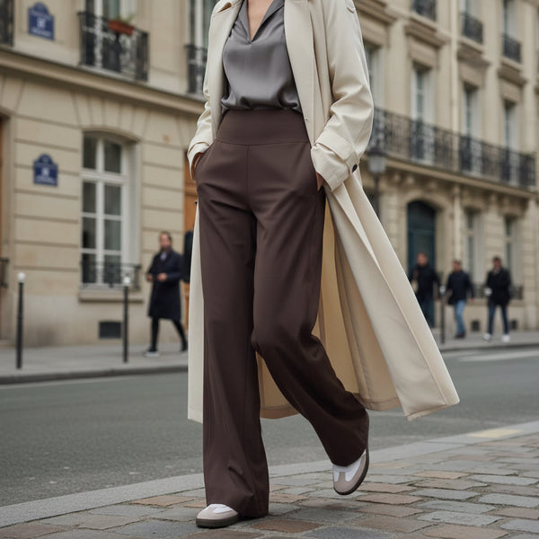 High-Waisted Flowy Pants - brown
