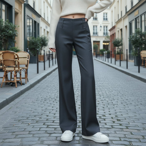 High-Waisted Flared Trousers - grey