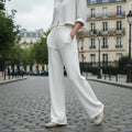 High-Waisted Knit Pants - white