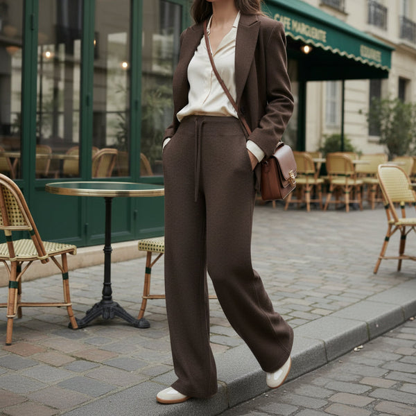 High-Waisted Knit Pants - brown