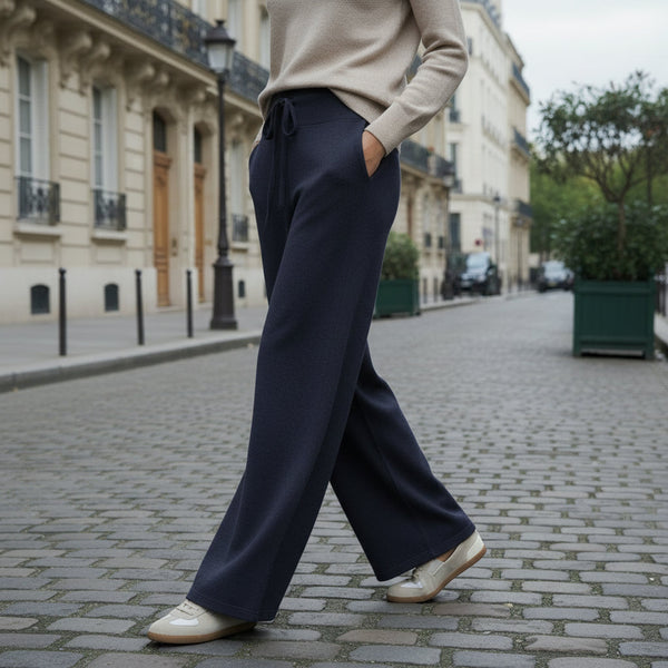 High-Waisted Knit Pants - blue