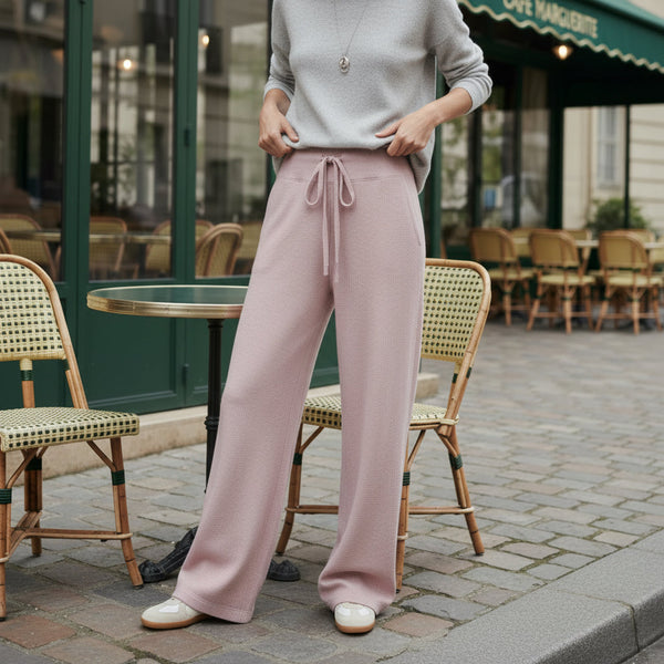 High-Waisted Knit Pants - pink