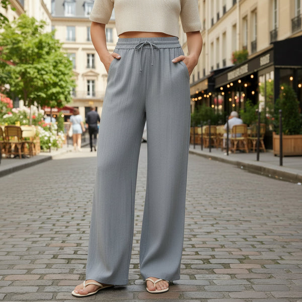 High-Waisted Linen Trousers - grey