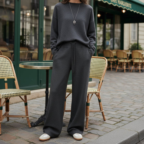 High-Waisted Knit Pants - dark grey