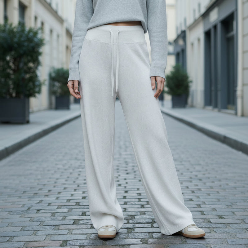 High-Waisted Knit Pants - white