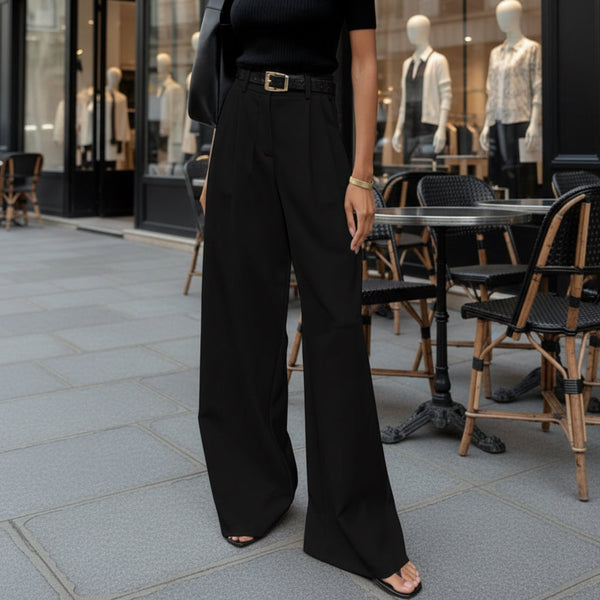 High-Waisted Wide-Leg Trousers - black