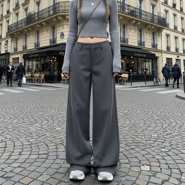 Low-Rise Baggy Trousers - Grey