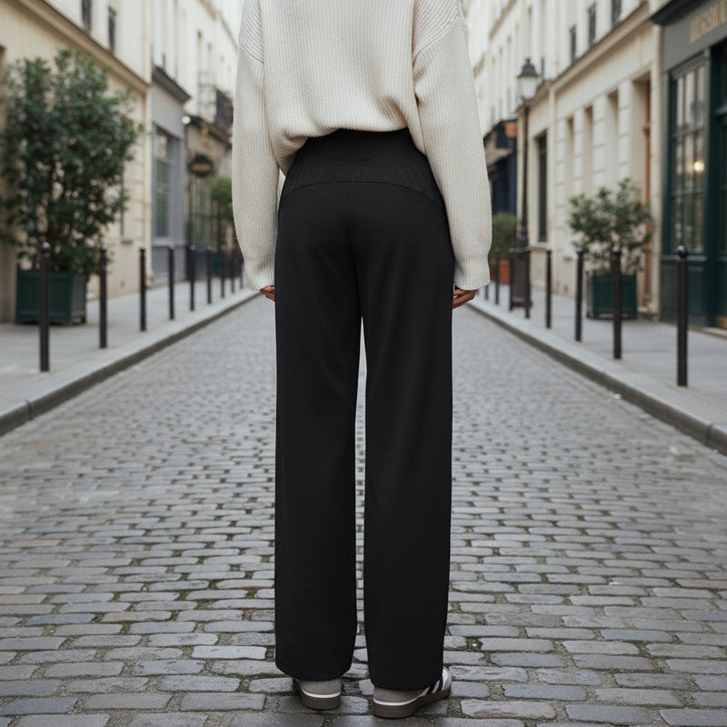 High-Waisted Flowy Pants - black