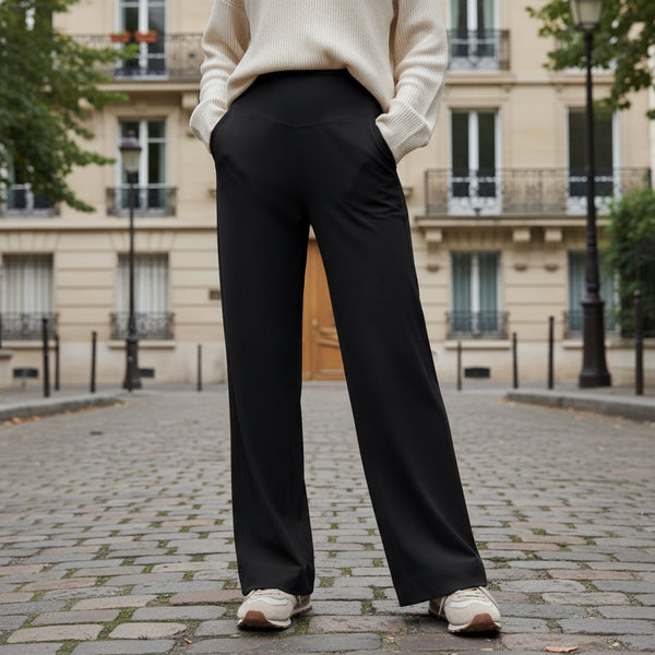 High-Waisted Flowy Pants - black