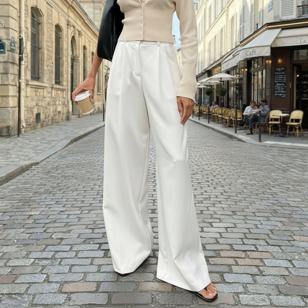 High-Waisted Wide-Leg Trousers - white