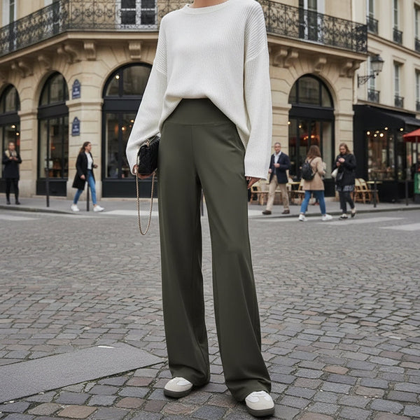 High-Waisted Flowy Pants - green