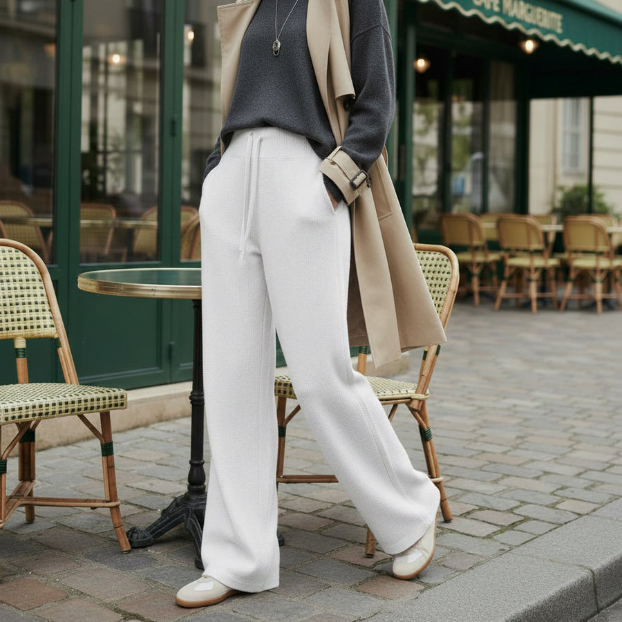 High-Waisted Knit Pants - white