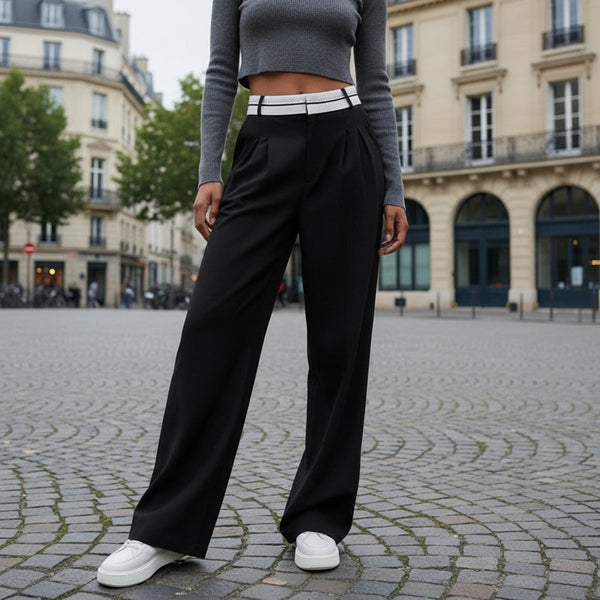 Milan Fold-Detail High-Rise Pants - black