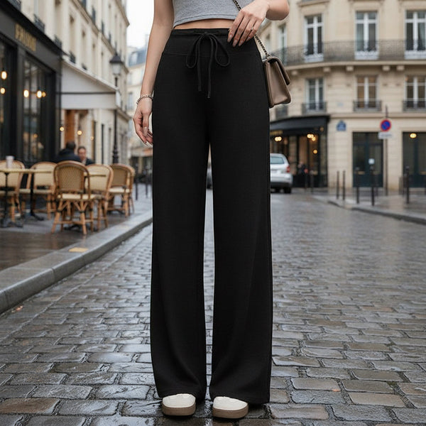 High-Waisted Knit Pants - black