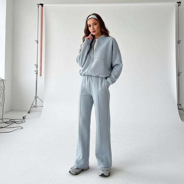 Zip Sweat & Wide Jogger Set - dusty blue