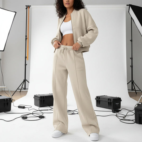 Zip Sweat & Wide Jogger Set - dusty sage