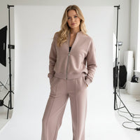 Zip Sweat & Wide Jogger Set - beige