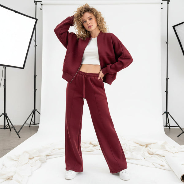 Zip Sweat & Wide Jogger Set - red