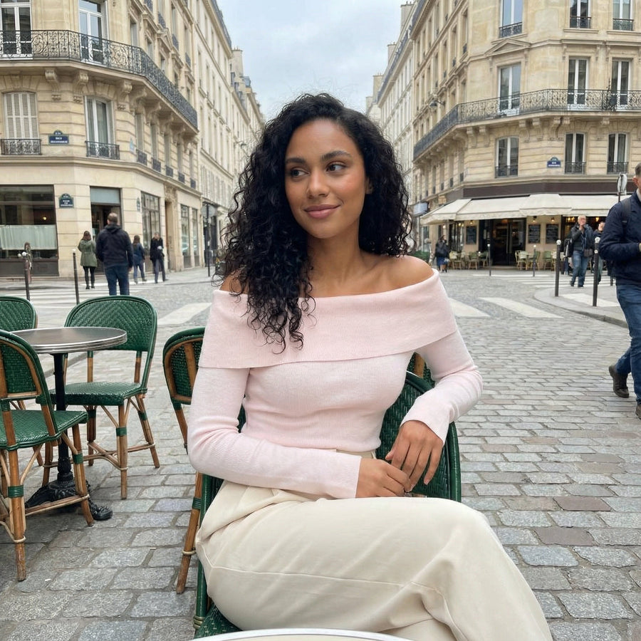 Off Shoulder knit top - light pink